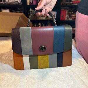 RARE!! Coaxh Patchwork Stripe Parker Top Handle 32 with Wallet NWT